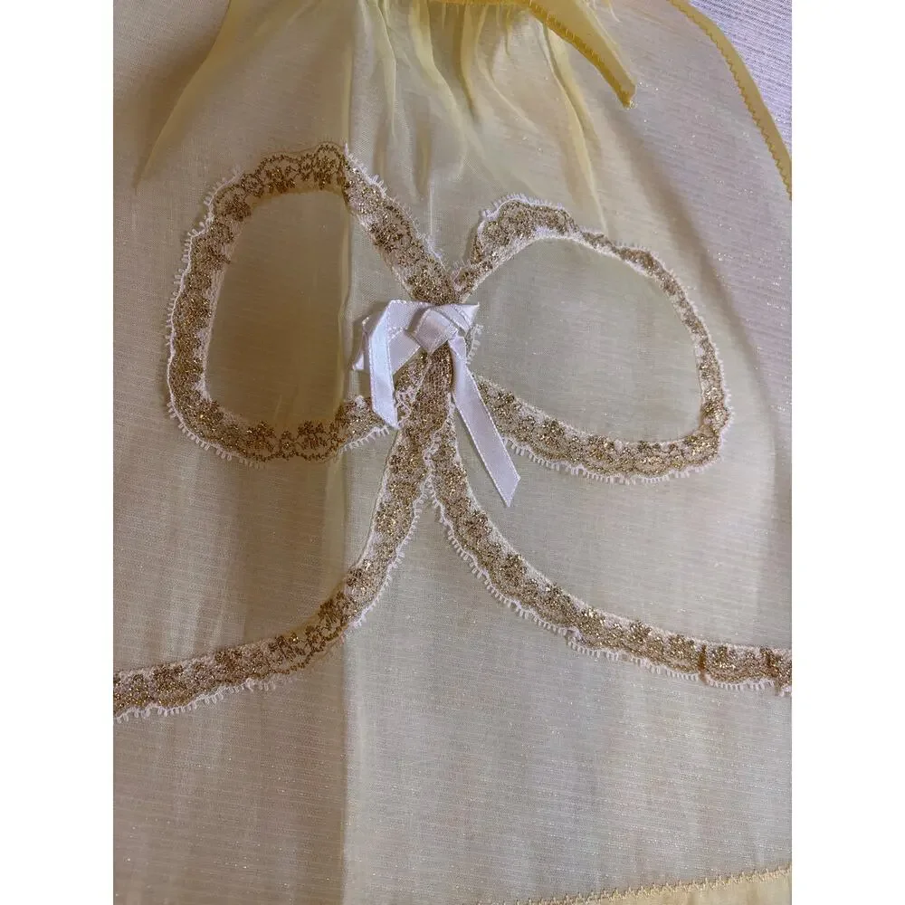 Vintage  1950s Yellow Hostess Half Apron Sheer Mid Century Housewife Bow Ribbon!
